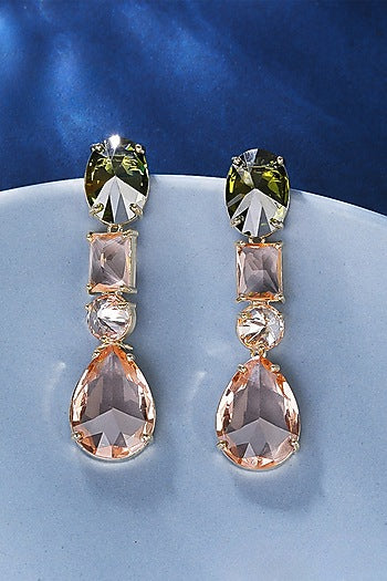 Gold Plated Cubic Zirconia & Green Stone Dangler Earrings