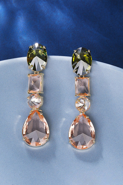 Gold Plated Cubic Zirconia & Green Stone Dangler Earrings