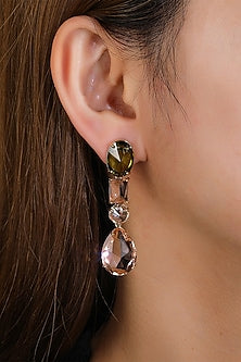 Gold Plated Cubic Zirconia & Green Stone Dangler Earrings