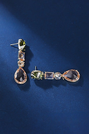 Gold Plated Cubic Zirconia & Green Stone Dangler Earrings