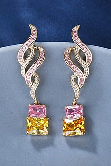 Gold Plated Cubic Zirconia & Pink Stone Dangler Earrings