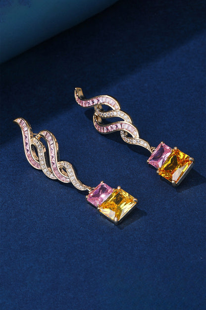 Gold Plated Cubic Zirconia & Pink Stone Dangler Earrings