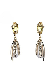 Gold Plated Zircon & Yellow Stone Dangler Earrings