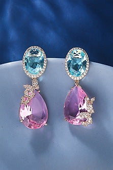 Gold Plated Zircon & Pink Stone Dangler Earrings