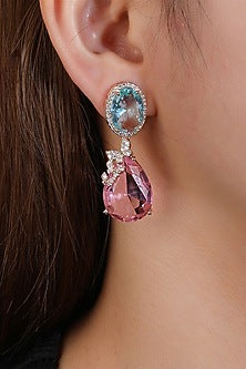 Gold Plated Zircon & Pink Stone Dangler Earrings