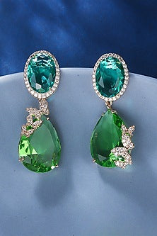 Gold Plated Green Stone & Zircon Dangler Earrings