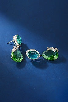 Gold Plated Green Stone & Zircon Dangler Earrings