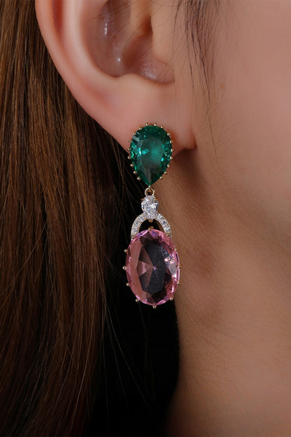 Gold Plated Pink Zircon Dangler Earrings