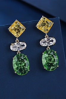 Gold Plated Cubic Zirconia & Green Stone Dangler Earrings