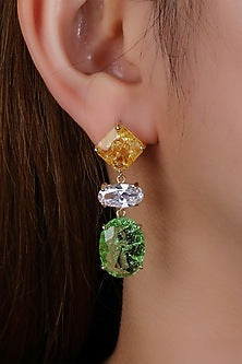 Gold Plated Cubic Zirconia & Green Stone Dangler Earrings