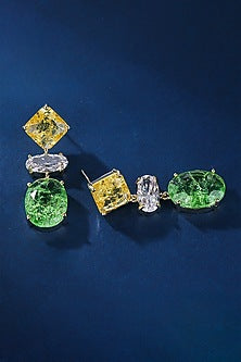 Gold Plated Cubic Zirconia & Green Stone Dangler Earrings