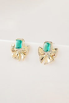 Gold Plated Zircon & Green Stone Stud Earrings