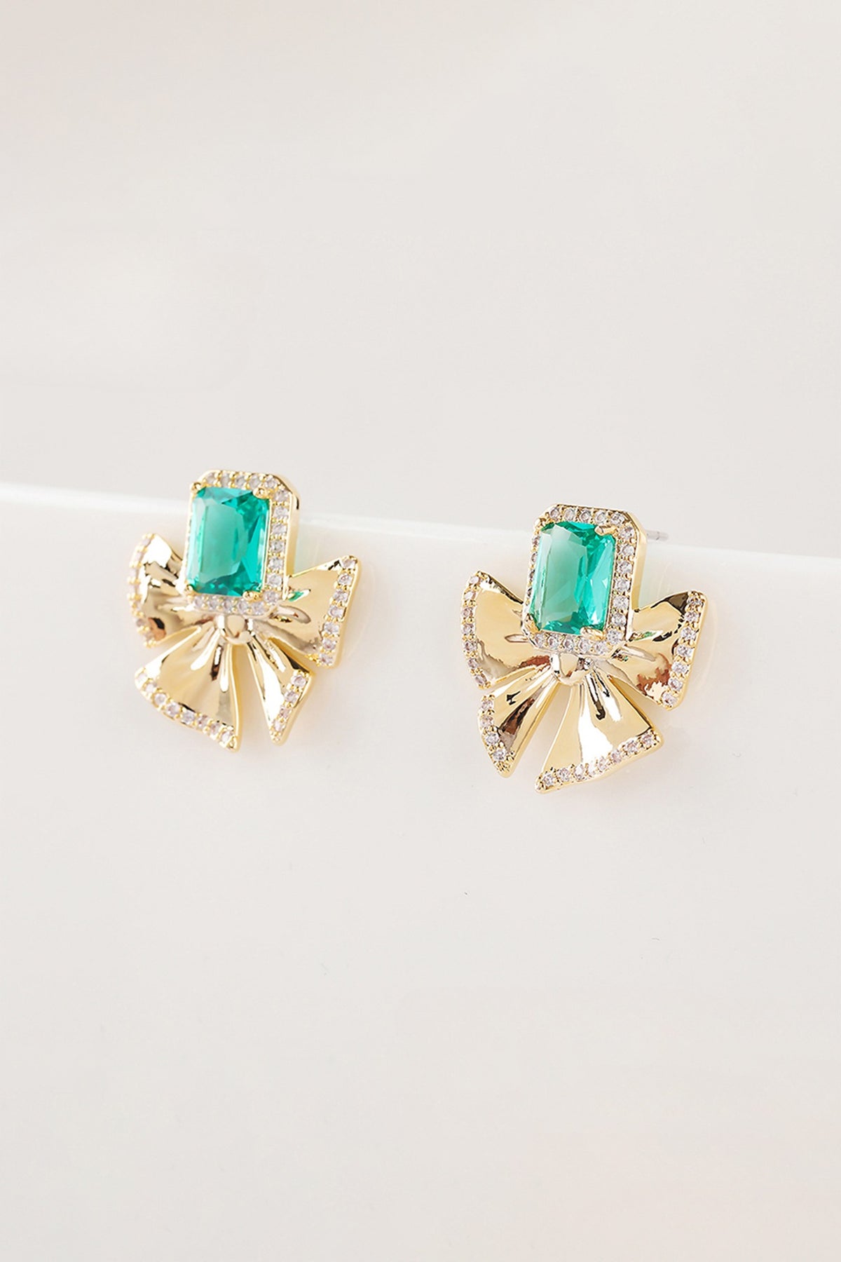 Gold Plated Zircon & Green Stone Stud Earrings