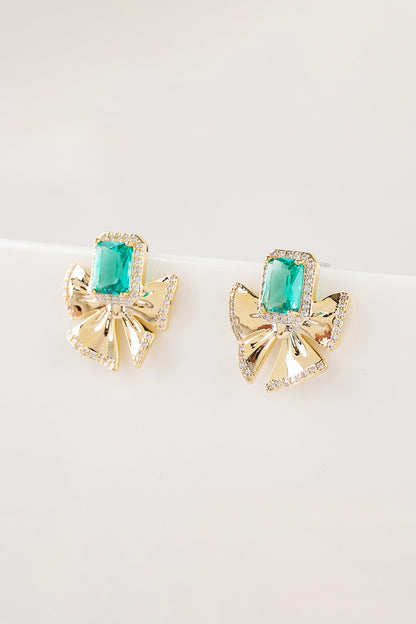 Gold Plated Zircon & Green Stone Stud Earrings