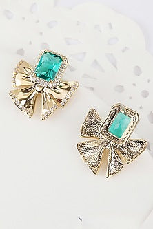 Gold Plated Zircon & Green Stone Stud Earrings