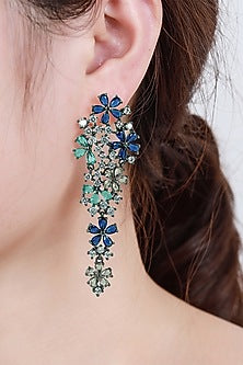 Black Rhodium Finish Cubic Zirconia & Subdued Stone Dangler Earrings