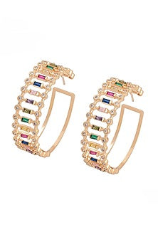 Gold Plated Zircons Hoop Earrings