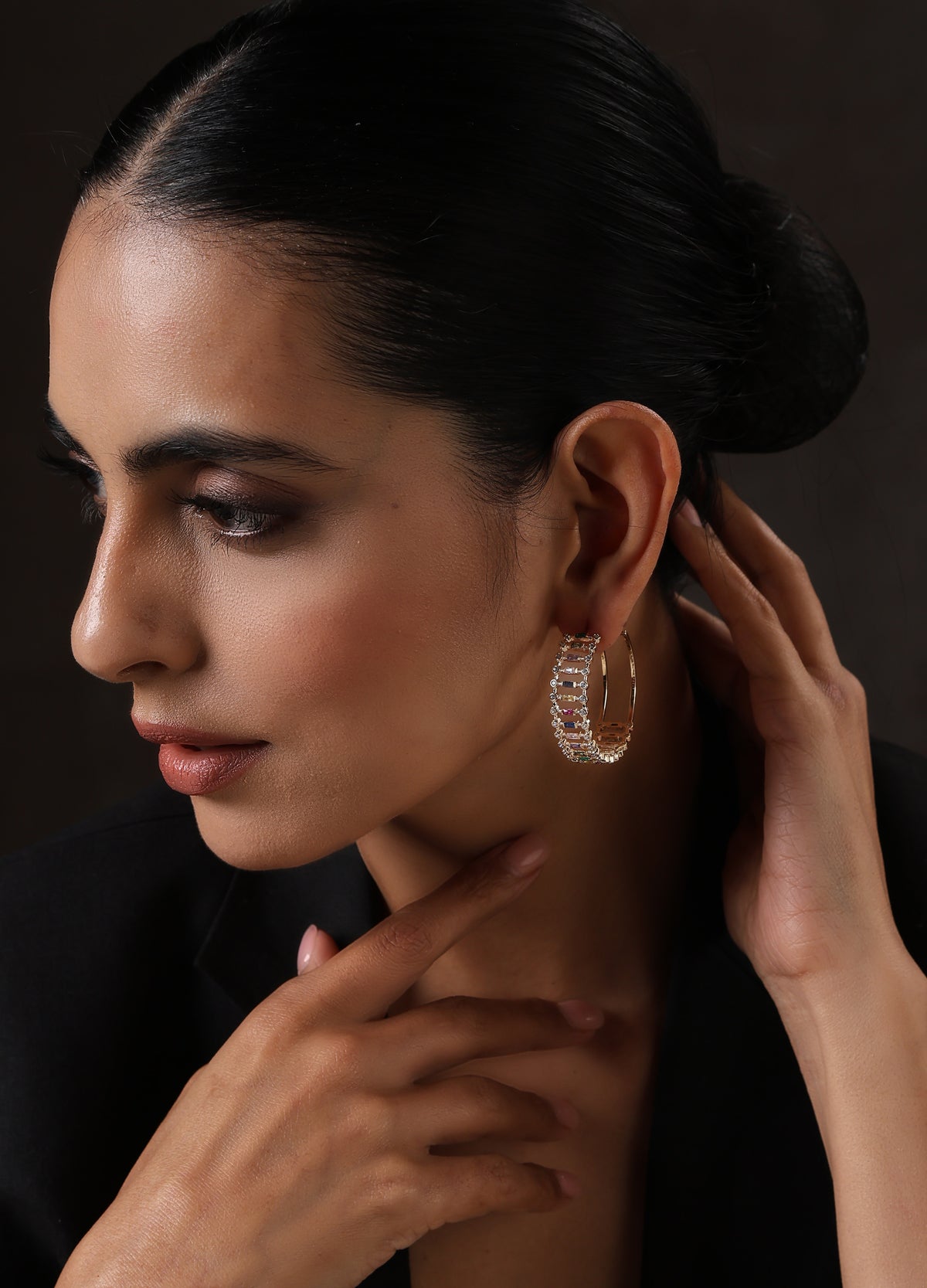 Gold Plated Zircons Hoop Earrings