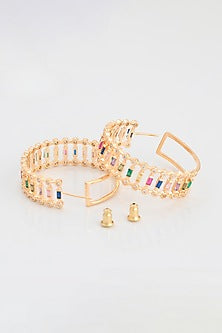Gold Plated Zircons Hoop Earrings