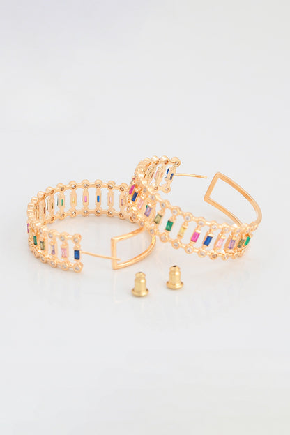 Gold Plated Zircons Hoop Earrings