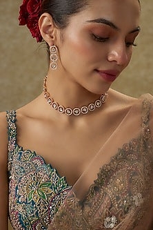 Gold Plated Kundan Polki & Crystal Necklace Set