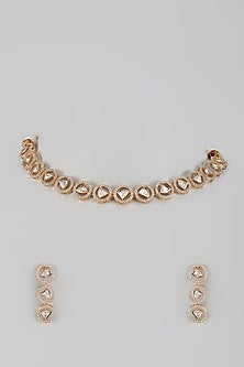 Gold Plated Kundan Polki & Crystal Necklace Set