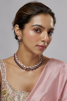Gold Plated Kundan Polki & Blue Beaded Necklace Set