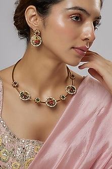 Gold Plated Kundan Polki & Multi-Colored Stone Necklace Set