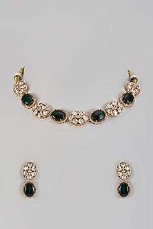 Gold Plated Kundan Polki & Emerald Stone Necklace Set