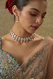 Gold Plated Kundan Polki & Crystal Necklace Set