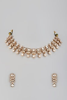 Gold Plated Kundan Polki & Crystal Necklace Set