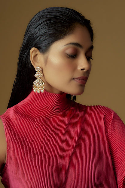 Gold Plated Kundan Polki & Pearl Dangler Earrings