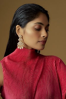 Gold Plated Kundan Polki & Pearl Dangler Earrings