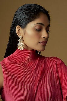 Gold Plated Kundan Polki & Pearl Dangler Earrings