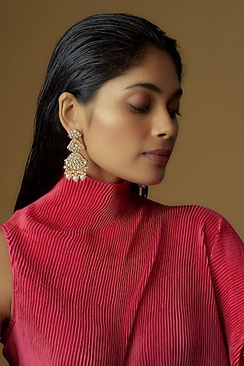 Gold Plated Kundan Polki & Pearl Dangler Earrings