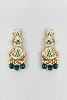 Gold Plated Kundan Polki & Beaded Dangler Earrings