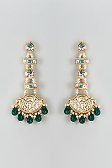 Gold Plated Kundan Polki & Beaded Dangler Earrings