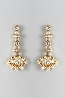 Gold Plated Kundan Polki & Pearl Dangler Earrings