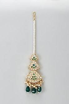 Gold Plated Kundan Polki & Emerald Stone Maangtikka