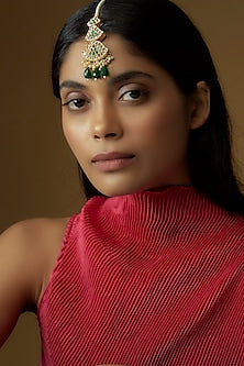 Gold Plated Kundan Polki & Emerald Stone Maangtikka
