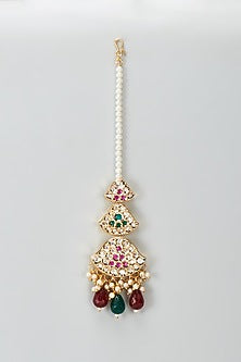 Gold Plated Kundan Polki & Emerald Stone Maangtikka