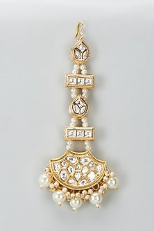 Gold Plated Kundan Polki & Pearl Maangtikka