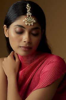 Gold Plated Kundan Polki & Pearl Maangtikka