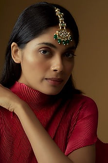 Gold Plated Kundan Polki & Emerald Stone Maangtikka