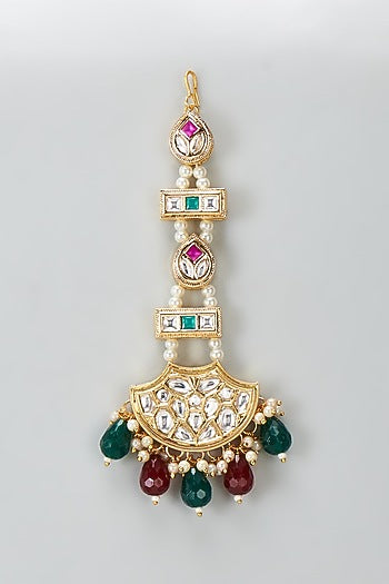 Gold Plated Kundan Polki & Stone Maangtikka