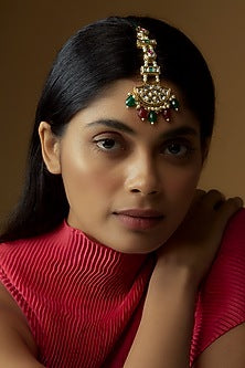 Gold Plated Kundan Polki & Stone Maangtikka