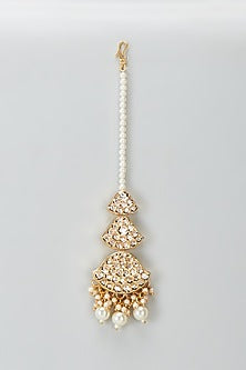 Gold Plated Kundan Polki & Pearl Maangtikka