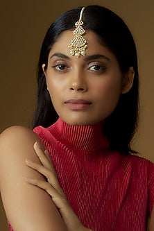 Gold Plated Kundan Polki & Pearl Maangtikka