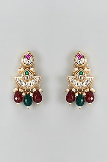 Gold Plated Kundan Polki & Pearl Maang Tikka With Earrings