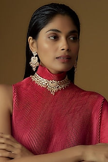 Gold Plated Kundan Polki & Beaded Meenakari Necklace Set